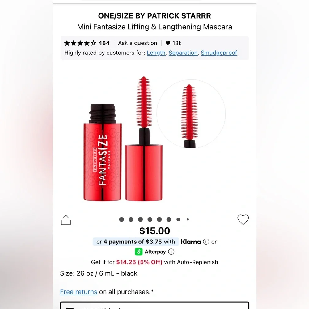 One Size Fantasize Travel Size Ultimate Lifting & Lengthening Black Mascara